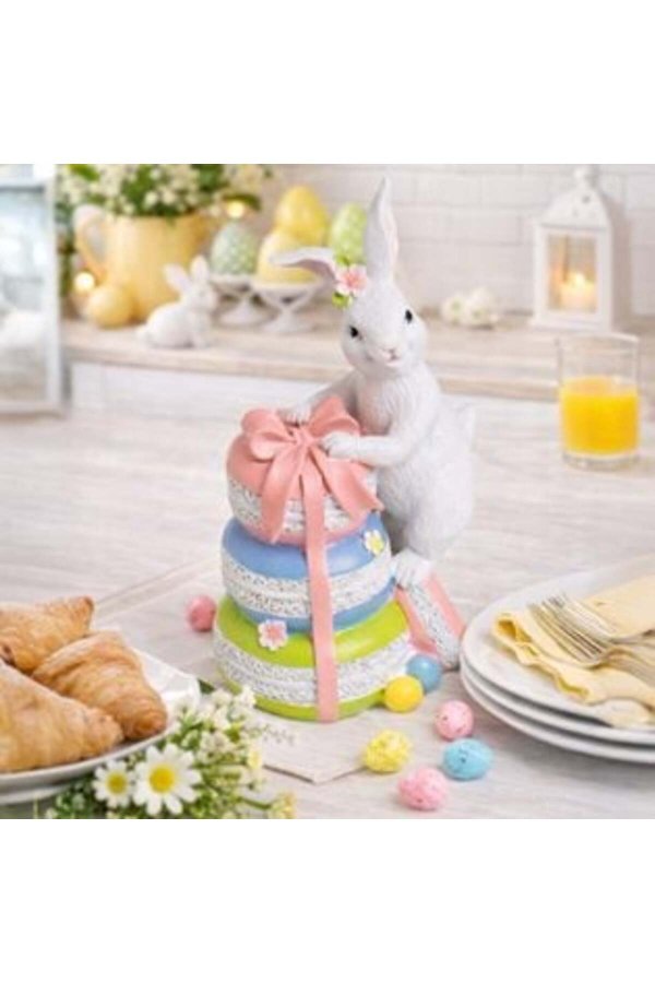 Figurină Iepuraș de Paște cu Macarons Colorați 22,5 cm