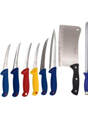 Set profesional de macelarie 8 piese,6 cutite ,masat si satar oase