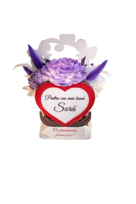 Mărțișor floral, VICTINY, Coș decorativ din ceară de soia cu flori uscate