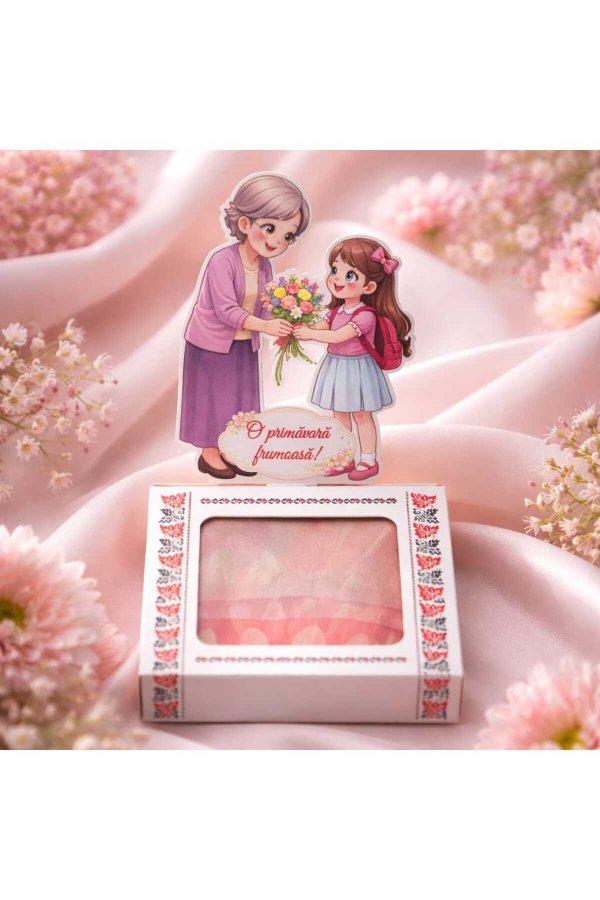 Set martisor esarfa si imagine 2 d cu suport "Pentru Bunica''