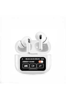 Căști Bluetooth A9 Pro TWS cu ecran tactil și ANC, albe