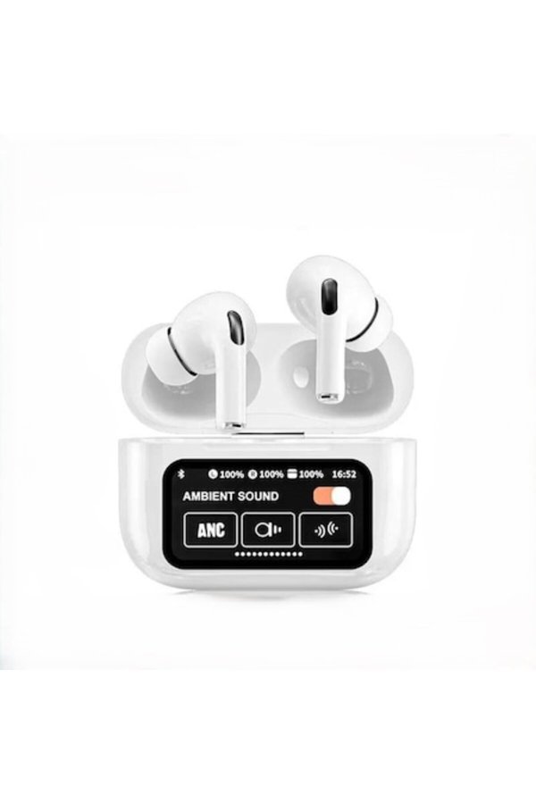 Căști Bluetooth A9 Pro TWS cu ecran tactil și ANC, albe