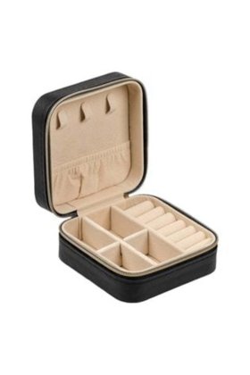 Cutie organizatoare neagră cu fermoar pentru bijuterii 10 x 10 x 5 cm