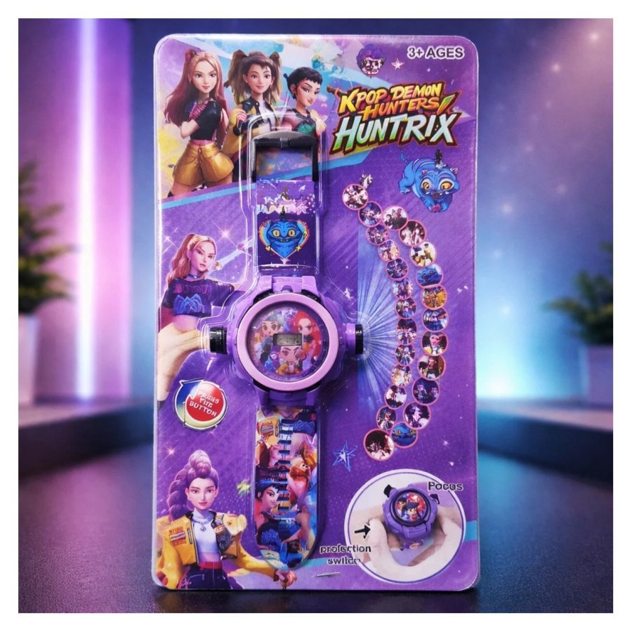 Ceas pentru fete, VICTINY®, model K-pop, cu 12 holograme, multicolor, 3+ ani