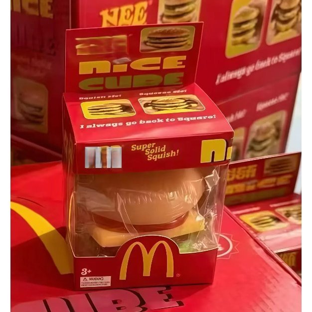 SQUEEZE 2026 VICTINY® jucarie Squishy model hamburger MC, 5 cm ROSU, ice cub, jucarie interactiva pentru copii si adulti, antistres