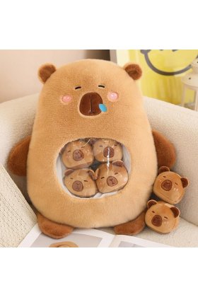 Ursulet de plus Capybara, 50 cm, culoare maro, set cu 6 mici plusuri