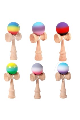 Kendama 18 cm din lemn cu bilă de cauciuc și ștampilă gravată, diverse modele (en-gros)