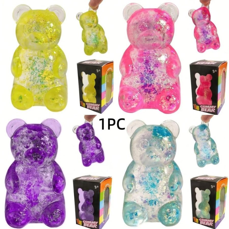 Viral BEAR GUMY GLITTER 2026 VICTINY® MODEL SCLIPICI 1 BUC RANDOM Squishy, jucarie interactiva pentru copii si adulti, antistres