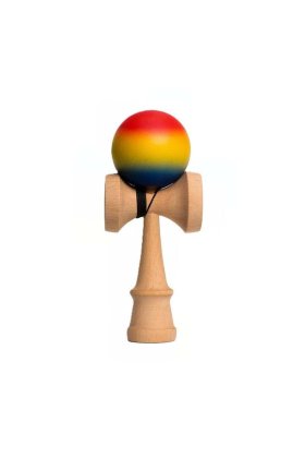 Jucarie Kendama din lemn 18 cm, bila gradient albastru galben,rosu
