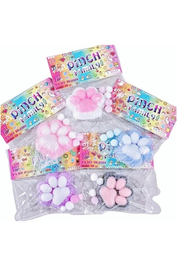 Set de jucării pufoase anti-stres - Labe de pisică, 5 piese, 5 cm, multicolore
