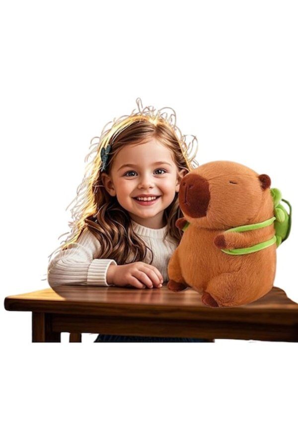 Jucărie de pluș Capybara cu rucsac detașabil în formă de broască țestoasă, 30 cm, maro