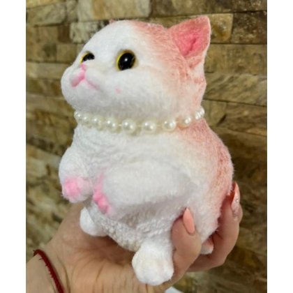 Pisica squishy Victiny 16 cm, roz, moale, cu revenire lenta