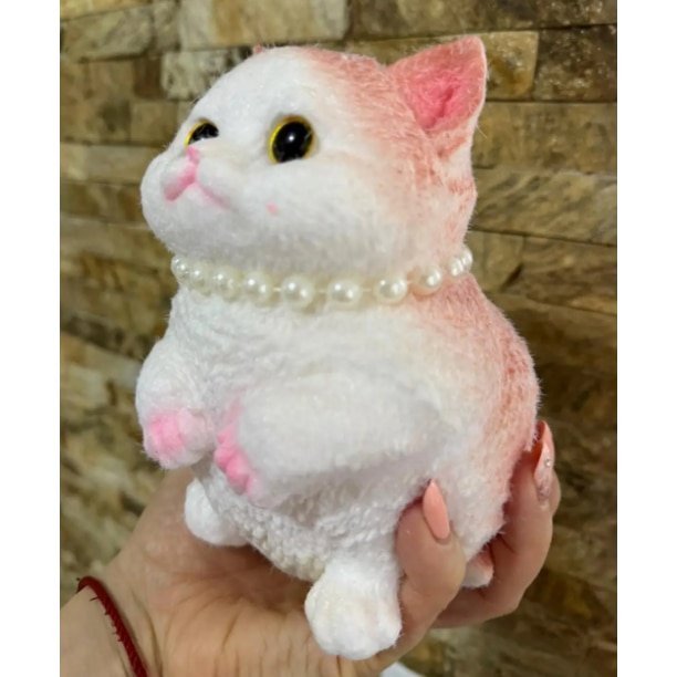Pisica squishy Victiny 16 cm, roz, moale, cu revenire lenta