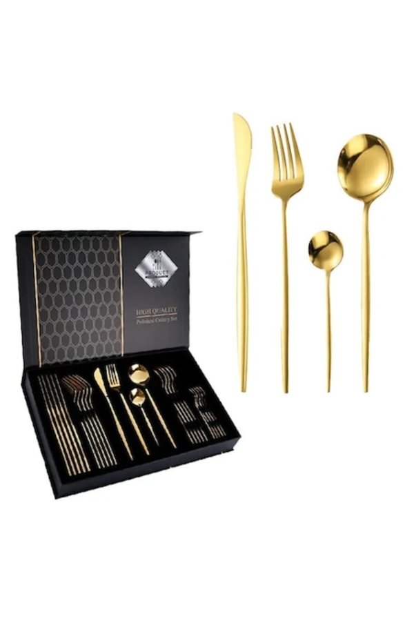 Set de Tacamuri Elegant Premium 24 Piese, Otel Inoxidabil, Design Modern, Auriu