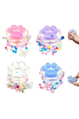 Jucarie Squishy cu labe de pisica, Set 4 jucarii squishy, Jucarii senzoriale cu labe moi de pisica,