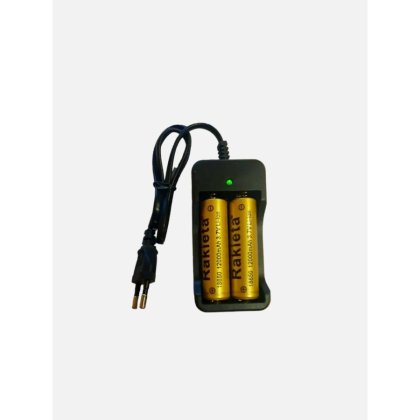 Set 2 acumulatori si incarcator, 3.7v Raketa tip 18650, 12000 mAh, Li-On, indicator LED incarcare, Negru