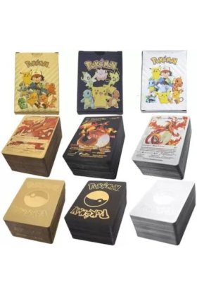 Set 165 cărți Pokemon, argintii, aurii și negre