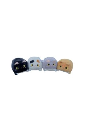 Jucărie de pluș VICTINY® Se 4, Pisică pătrată, Alb/Portocaliu/Negru/Gri, 20 cm