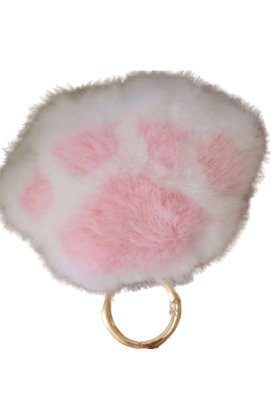 Breloc cu labuta de pisica pufos, VICTINY® alb /roz 10 cm