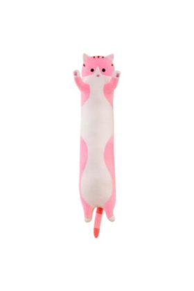 Pisică de pluș, tip pernă VICTINY®, umplutură moale, 70 cm, culoare roz