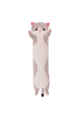 Pisică de pluș, tip pernă VICTINY®, umplutură moale, 50 cm, culoare gri