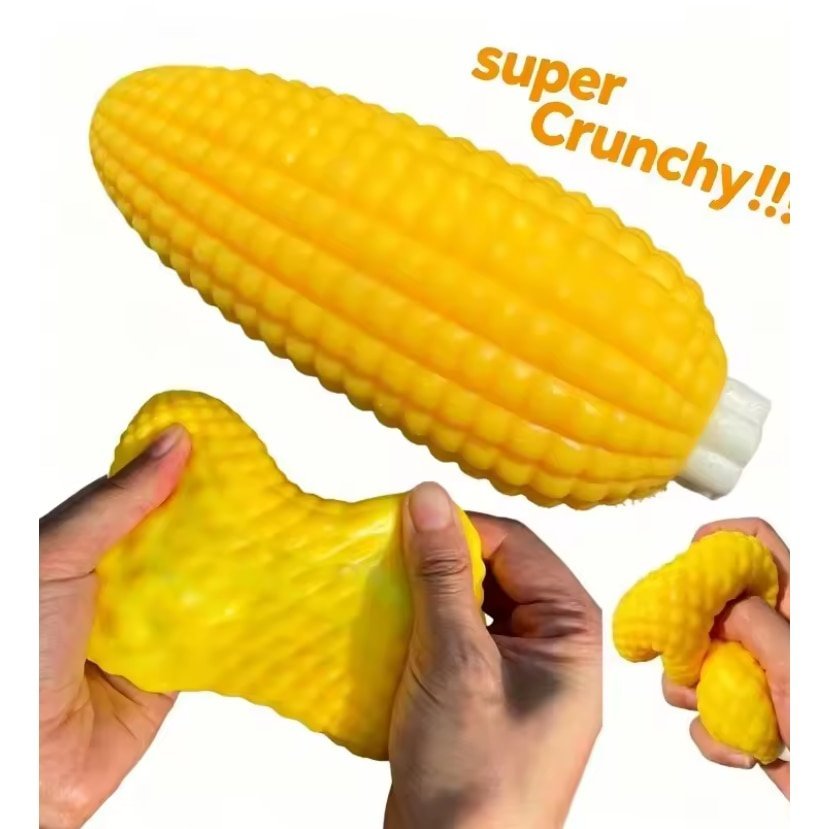 Jucarie Squishy Antistres porumb crunchy slime galben– Jucarie Senzoriala Elastica pentru Copii si Adulti, Model Stiulete de Porumb
