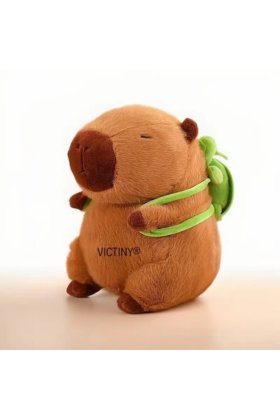 Capibara de pluș cu broască VICTINY® maro / verde 30 cm
