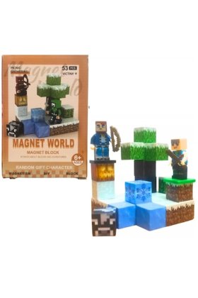 Blocuri de construcție magnetice World Mine Craft VICTINY® 53 cuburi magnetice maro