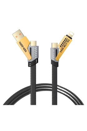 Cablu de date, incarcare rapida 4 in 1, 2 m USB-C 65W PD27W Fast Charge, Lightning, Multicol
