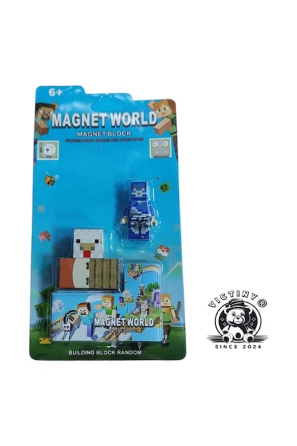 Blocuri de constructii magnetice Joc World Mine Craft ® 1 figurine si 3 cuburi magnetice al