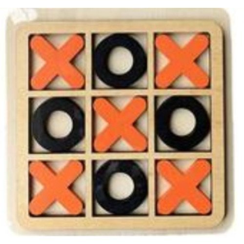 Joc interactiv Tic-Tac-Toe, X si 0 din lemn, Lemn, rosu si negru