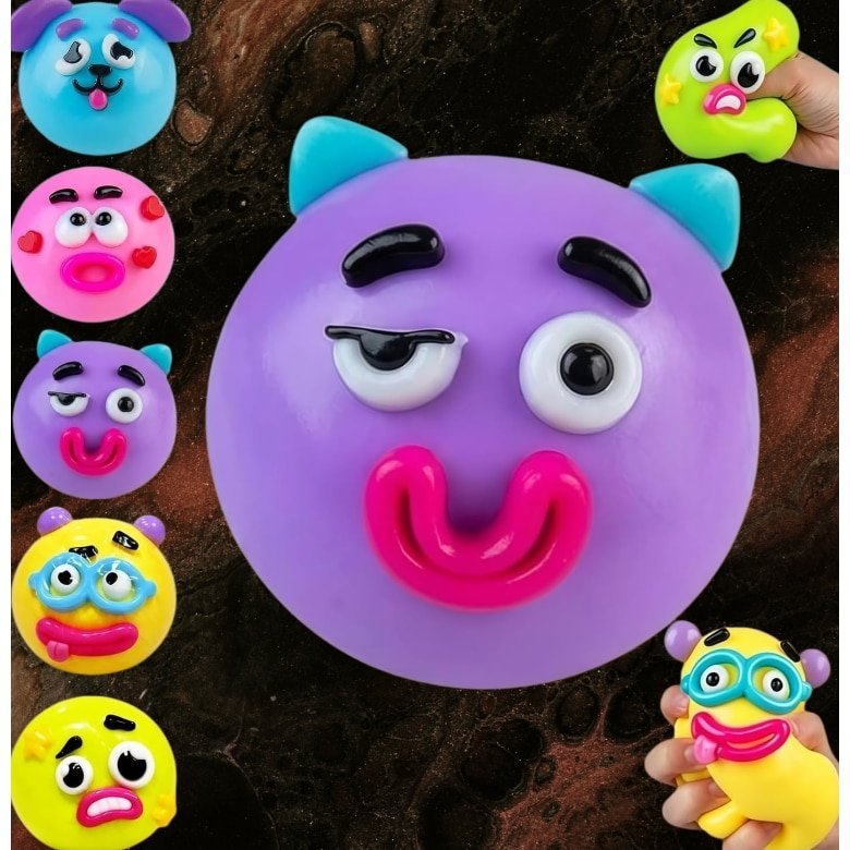 Jucarie interactiva VICTINY® pentru copii si adulti, Dog Face Swap, moale si elastica, smushers squishies expressive faces, 9 cm, mov