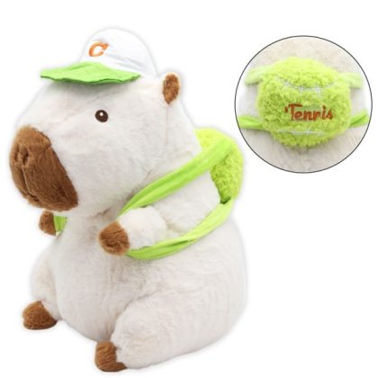 Jucarie Capybara Plus cu rusac tenis VICTINY® alb/crem/ verde 23 cm