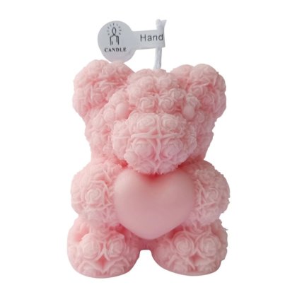 Lumanare aromaterapie Ursulet cu trandafiri, 5x4x6cm, roz