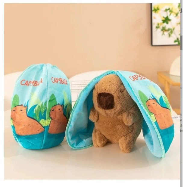 Jucarie de plus capybara cu paturica, 25 cm, moale, maro