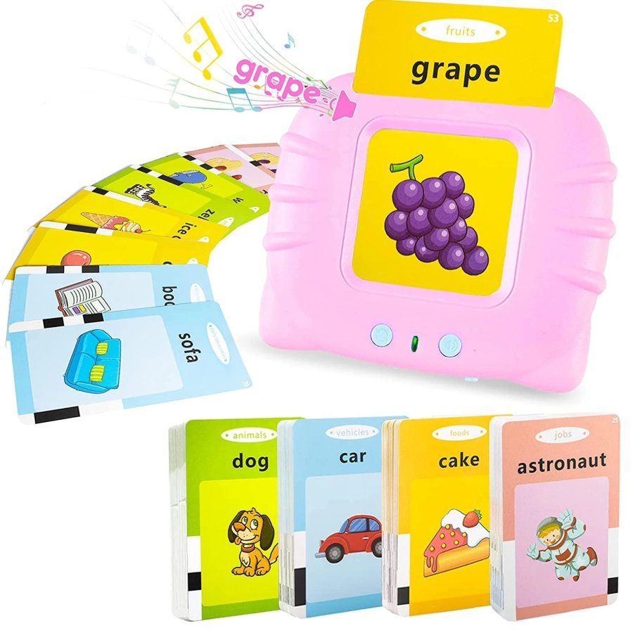 Jucarie Cititor de carduri cu un set de 112 cartonase, 224 de cuvinte, 2ani+, Roz