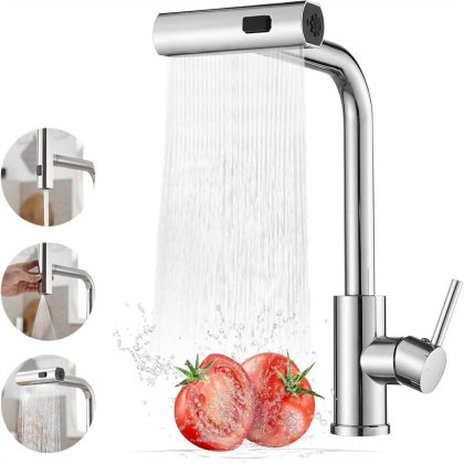 Manere de schimb pentru robinet de bucatarie, BOMSTOM, Rotire 360°, 3 moduri de evacuare a apei, ABS, 14x3.7x11 cm, Argintiu
