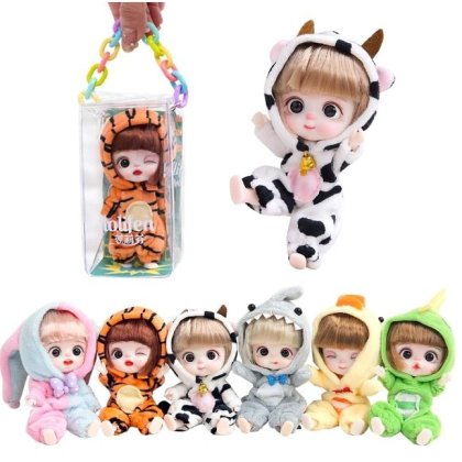 Mini papusa realistica cu fata expresiva VICTINY ® 10 cm gentuta cu lantisor breloc, model haine animalute