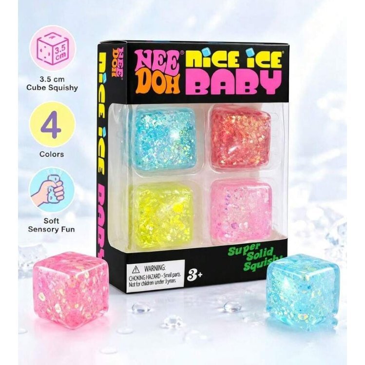 Jucarie Squishy Antistres set 4 cub nice ice glitter / sclipici multicolor – Jucarie Senzoriala Elastica pentru Copii