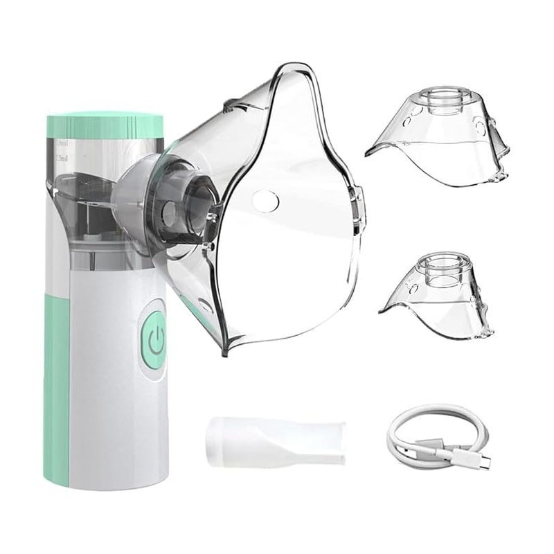 Dispozitiv cu aerosoli, Nebulizator cu ultrasunete, Portabil, Ultra-Silentios, Masca pentru adulti si copii, Tehnologie Mesh 2.0, Mustiuc, Reincarcabil, Alb