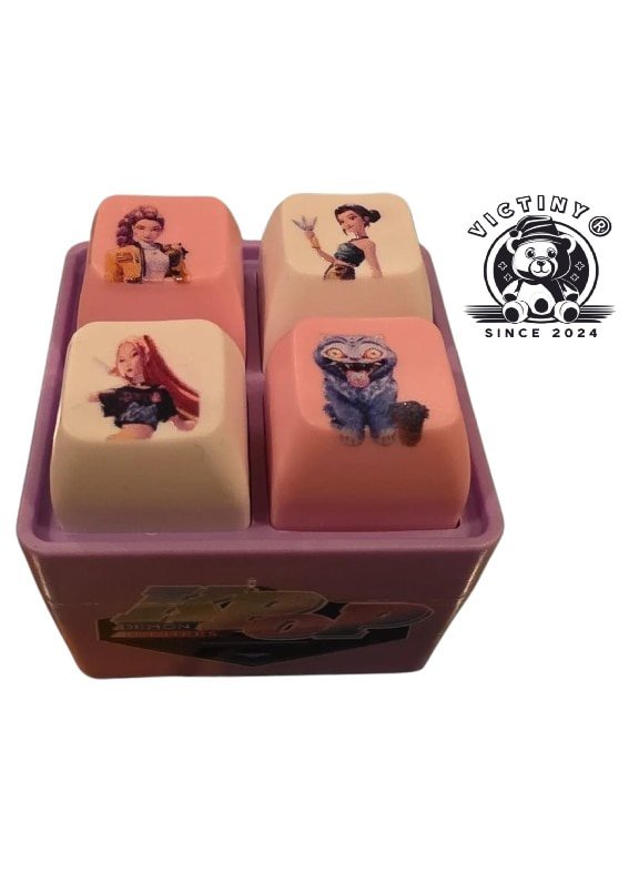 Jucarie interactiva breloc VICTINY® pentru copii, culoare MOV mini tastatura anti-strescu animatii favorite, 4 taste cu sunte si lumini