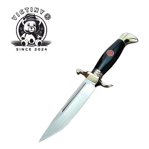 Cutit rusesc de vanatoare, teaca din piele naturala, maner acrilic finisare premium, 26 cm, negru, lama 440C