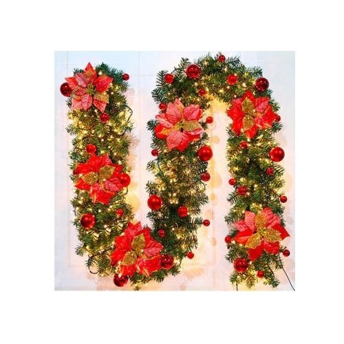 Ghirlanda Craciun, cu lumini, 270 cm, 40 LED-uri, lumina calda, verde/rosu