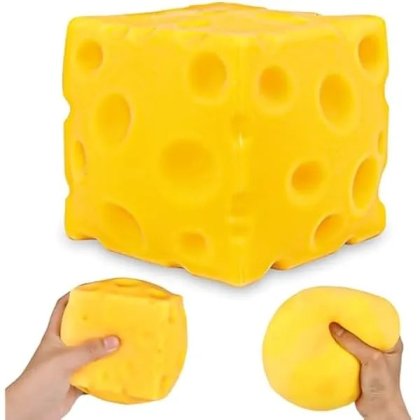 Squishy antistres forma de cub de branza K0569-260805-434-AMC, moale, spuma cu revenire lenta, galben, 10 cm