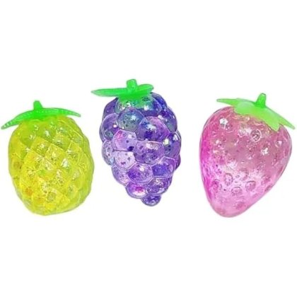 Set de 3 jucarii antistres fidget in forma de fructe K0569-260804-731-AMC, TPR cu perle de apa si sclipici, multicolor