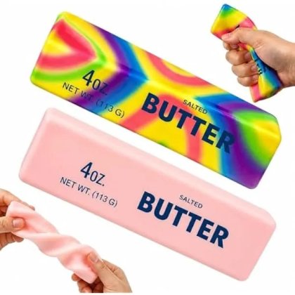 Jucarie squishy butter stick din spuma slow rising, set 2 bucati, galben si roz