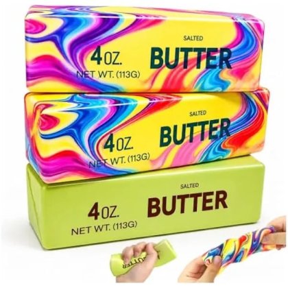 Jucarie antistres butter set K0569-260803-2166-AMC, squishy cu revenire lenta, 3 piese, multicolor/verde