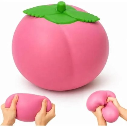 Jucarie squishy piersica, moale antistres, roz/verde, mare