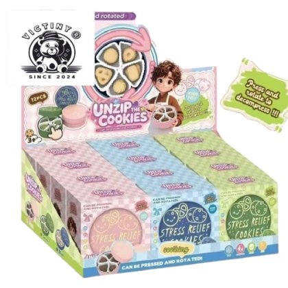 Jucarie Squishy Antistres TIP DUMPLING / CLICKERS / SPINER 3 IN 1 MODEL RANDOM – in forma de cutie de fursecuri / prajituri / cookies Jucarie Senzoriala pentru Copii si Adulti