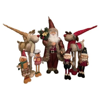 Set 7 Figurine de Craciun VICTINY, Mos Craciun rosu 90cm, 2 reni, 2 spiridusi, multicolor